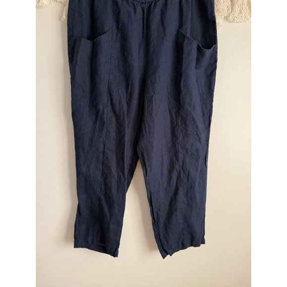 Quince 100% Linen European Tapered Ankle pant Deep Navy Relaxed Lagenlook XL - Picture 4 of 10